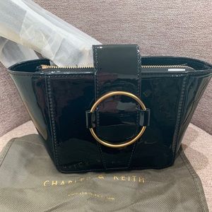 Charles and Keith fashion handbag patent black NEW